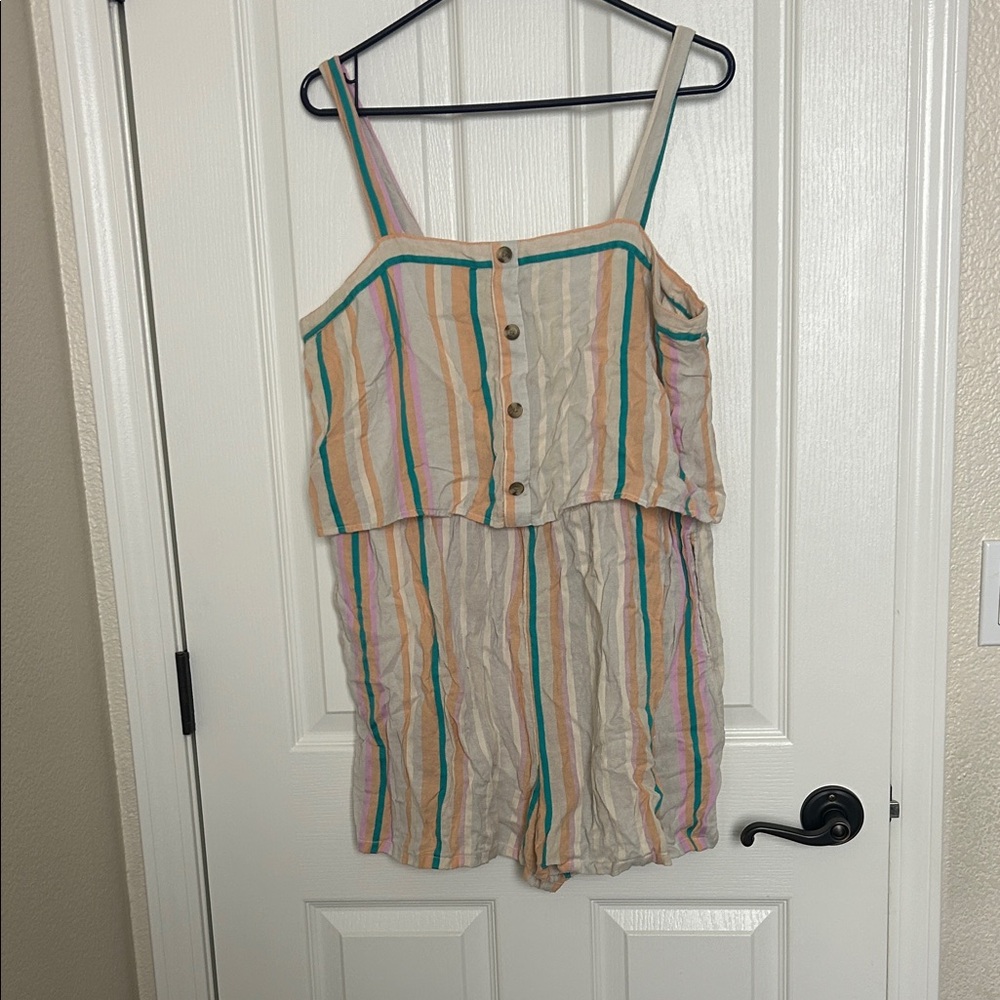 bp Striped Multicolor Button-Front Girls' One-Piece Romper in Beige